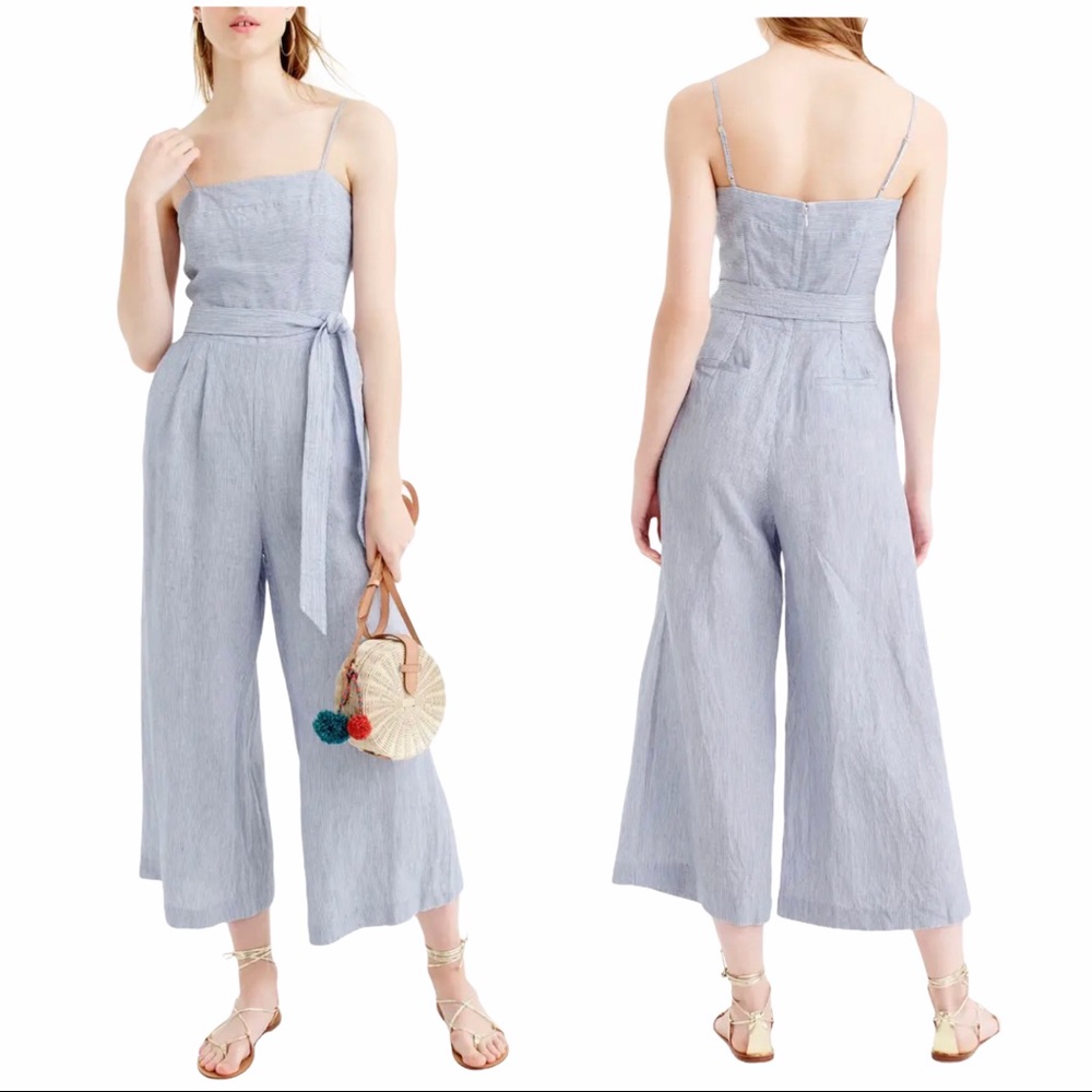 J. Crew white and blue Stripe Linen Jumpsuit Suit